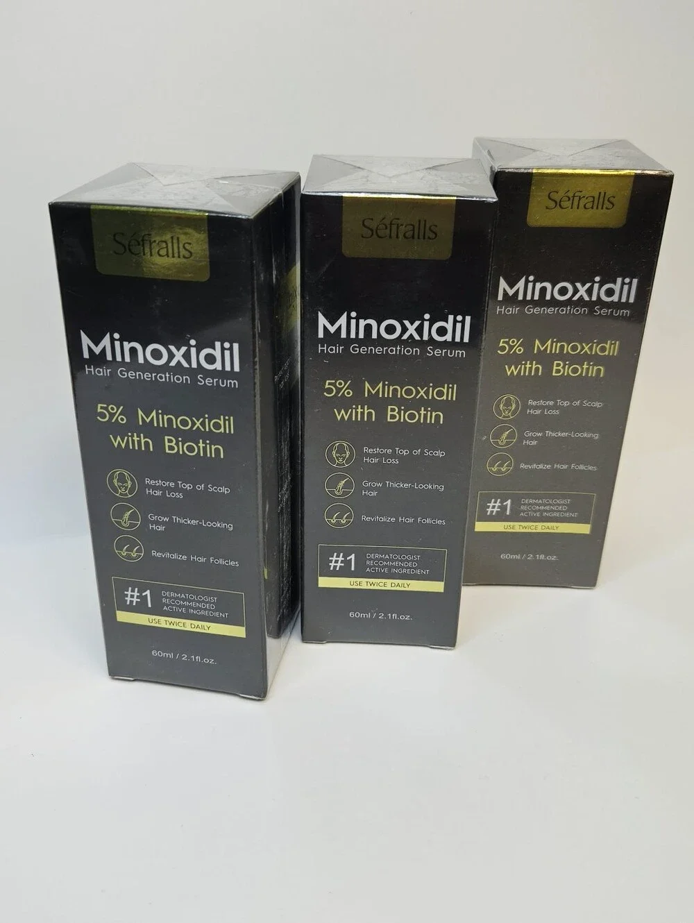 3pk Séfralls Minoxidil Hair Growth Regeneration Serum 5% w/ Biotin 2.1 fl oz